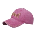 Casquette de baseball en coton délavé fuchsia avec broderie Bourbon St. dorée - Rouge Prune