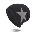 Winter knit beanie in black with grey star pattern and warm fleece lining - Black