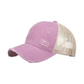 Distressed pink baseball cap with beige mesh back and vintage washed cotton finish - Pink