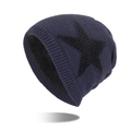 Winter beanie in navy blue with black star pattern and thick warm fleece lining - Navy Blue