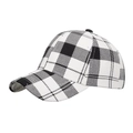 Classic black and white buffalo check plaid baseball cap with adjustable side view - White