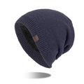 Men's dark blue winter beanie with warm fleece lining and knitted ribbed pattern - Navy Blue