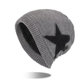 Winter knit beanie in grey with black star pattern and warm thick fleece lining - Medium Heather Grey