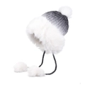 Winter thermal grey gradient trapper hat with white faux fur lining and plush pom-poms - Black Gradient