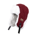 Winter bomber hat in wine red lamb wool with plush white faux fur lining and ear flaps - Red