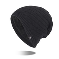 Men's black knit beanie with warm fleece lining and snowflake emblem for winter - Black