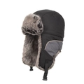 Winter-Fliegermütze mit grauem Kunstfellfutter und winddichten schwarzen Ohrenklappen - Schwarz
