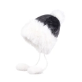Cappello invernale con paraorecchie, motivo trapuntato nero e bordo in finta pelliccia - Nero