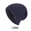 Winter knit beanie in dark blue with fleece lining and twill pattern texture - Navy Blue