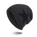 Dark grey knitted beanie with star pattern and thick black fleece lining for winter - Deep Heather Grey