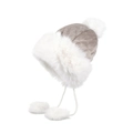 Cappello invernale in velluto grigio trapuntato con bordo in finta pelliccia bianca - Cachi