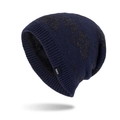 Navy blue winter beanie with warm fleece lining and subtle textured knit pattern - Navy Blue