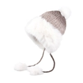 Light brown winter trapper hat with white faux fur trim and ear flaps for warmth - Coffee Gradient