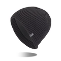 Men's winter knit beanie in black ribbed fabric with fleece lining and Sport label - Black