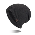 Dark grey knitted beanie with thick fleece lining and leather XIIBOY label - Deep Heather Grey