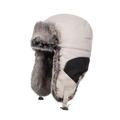 Winter-Uschanka in Wollweiß mit schwarzen Akzenten und warmem grauem Kunstfell - Beige
