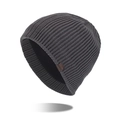 Gorro de punto gris oscuro para hombre con forro polar cálido y etiqueta de cuero - Gris Jaspeado Oscuro