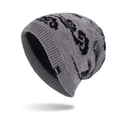 Men's winter grey knit beanie with cloud patterns and warm fleece lining - Medium Heather Grey