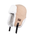 Khaki aviator hat with white faux fur lining and ear flaps for winter warmth - Khaki