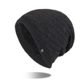 Men's winter knit beanie in dark black with diagonal texture and warm fleece lining - Deep Heather Grey