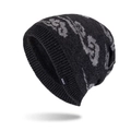 Winter thermal knit beanie in dark grey with thick fleece lining and jacquard pattern - Deep Heather Grey