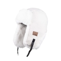 Winter white trapper hat with warm faux fur lining and ear flaps for cold protection - White