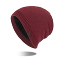 Men's dark red winter knit beanie with warm black faux fur lining and leather label - Burgundy