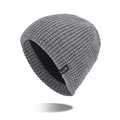 Men's dark gray knitted waffle beanie with thick warm fleece lining and Sport label - Medium Heather Grey