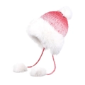 Pink and white gradient winter trapper hat with fuzzy ear flaps and pom-poms - Red Gradient