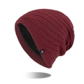 Burgundy men winter knit beanie with thick black fleece lining and snowflake label - Burgundy