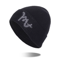 Gorro de punto negro para hombre con logo de felpa gris y diseño con vuelta de invierno - Negro