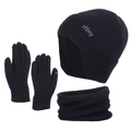 Set invernale da 3 pezzi con cappello in maglia nera, scaldacollo e guanti touch screen - Berretto Guanti E Scaldacollo / Nero