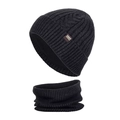 Winter thermal thick cable knit beanie and neck warmer set with warm fleece lining in dark grey - Deep Heather Grey