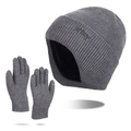 Conjunto de gorro de punto gris de invierno con forro polar y guantes táctiles - Gris Jaspeado Medio