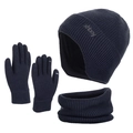 Set invernale blu scuro con berretto in maglia, sciarpa e guanti touch per il freddo - Berretto Guanti E Scaldacollo / Blu navy