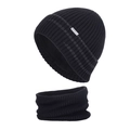 Set invernale con berretto nero in maglia e scaldacollo foderato in pile per uomo - Nero