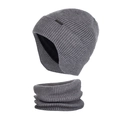 Dark grey ribbed knit hat and neck warmer set with warm black fleece lining - Medium Heather Grey
