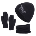 Black knit winter set including a warm beanie, neck warmer and touchscreen gloves - Black