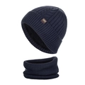 Winter warm knitted beanie and neck warmer set in navy blue with thick fleece lining - Navy Blue