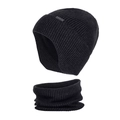 Men's black winter knitted earmuff beanie and neck warmer set with thermal fleece lining - Deep Heather Grey