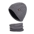 Winter cable knit beanie and neck warmer set in dark grey with warm fleece lining - Medium Heather Grey