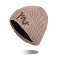 Thick warm winter beanie in light brown with soft fleece lining and ML letter detail - Khaki