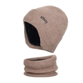 Winter oatmeal knit beanie and neck warmer set with fleece lining and xhboy embroidery - Thick Ear Protection Two-Piece / Khaki