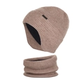 Winter thermal knit beanie and scarf set in camel with warm fleece lining for men - Khaki
