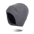 Thick grey knitted beanie with warm fleece lining and protective ear flaps for winter wear - Medium Heather Grey