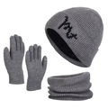 3-piece dark grey winter knit set with beanie, neck warmer, and touchscreen gloves - Medium Heather Grey