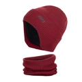 Winter knit hat and neck warmer set in burgundy with thick black fleece lining - Thick Ear Protection Two-Piece / Red