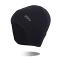 Thick black knitted winter hat with ear flaps and xhboy lettering for men - Black