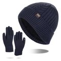 Conjunto de gorro de punto azul oscuro y guantes táctiles de invierno para hombre - Conjunto de Gorro y Guantes / Azul Marino