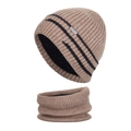Ensemble bonnet et écharpe d'hiver pour homme avec doublure polaire à rayures marron clair - Kaki